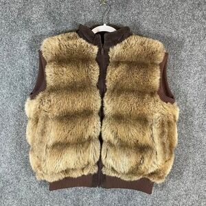 Vintage Stearns Hansa Branta Faux Fur Vest Wms Large Brown Goose Down‎ Full Zip